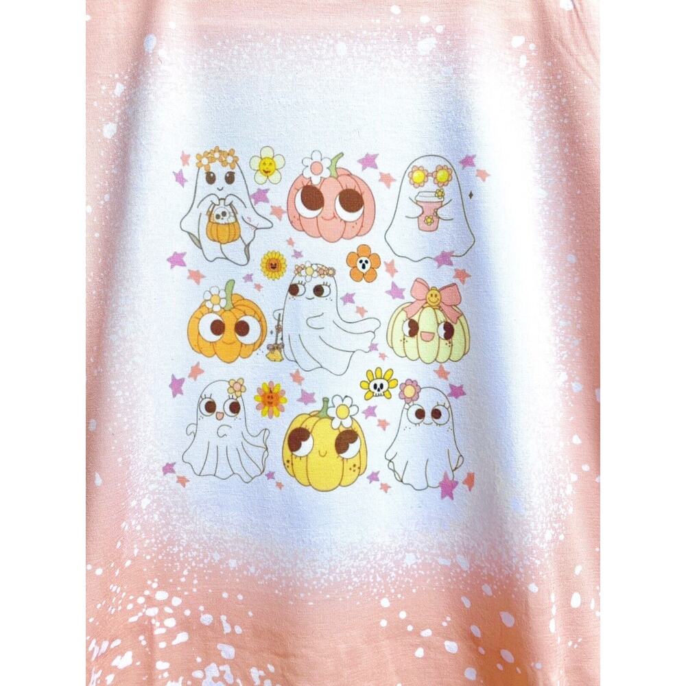 Girls Peach Short Sleeve Trick Or Treat Ghost Pumpkins Halloween T-Shirt -READ!!
